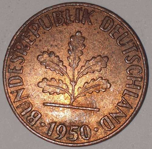 1950 F - 1 PFENNIG - ONE PFENNIG - GERMANY - FEDERAL REPUBLIC - (Copper Plated Steel)